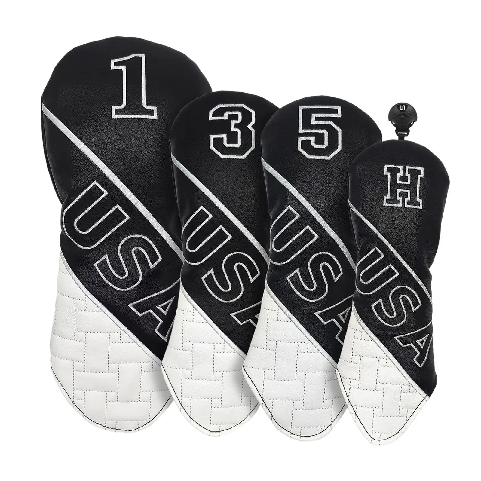 Golf Wood Headcover PU Leather Durable Quilt Pattern Long Neck Sleeve for Driver 3 5 Hybrid Club Protection