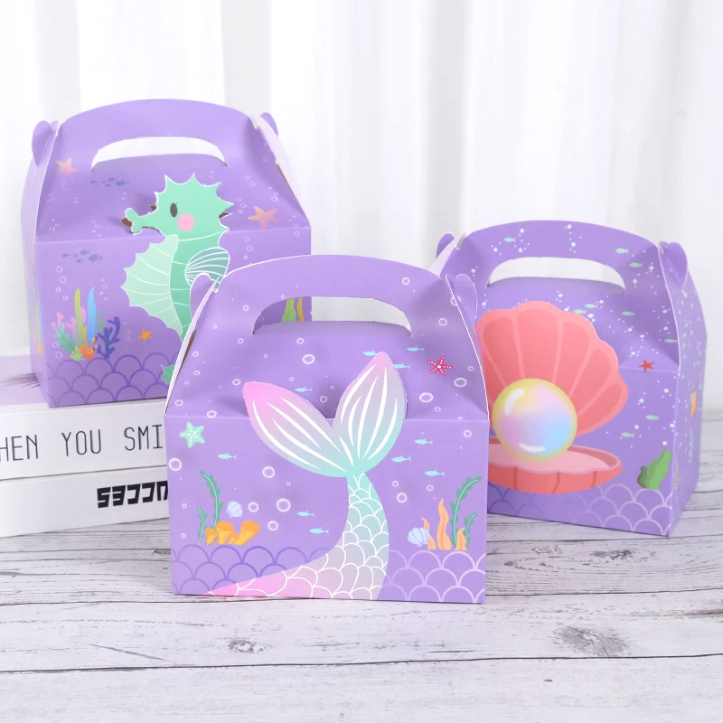 6Pcs Meerjungfrau Schwanz Papier Geschenk Box Süßigkeiten Cookie Snack Verpackung Boxen Kinder Kleine Meerjungfrau Thema Geburtstag Party Dekoration Lieferungen – Detail 1