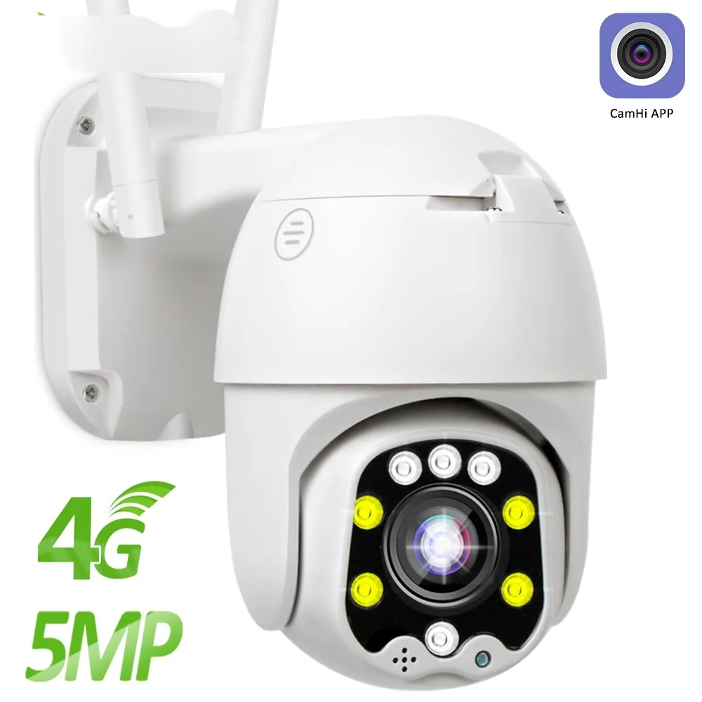 New 4G SIM Card IP Camera Wifi Outdoor 5MP HD PTZ Wireless Camera H.265 Speed Dome Security CCTV Surveillance Camera Camhi APP