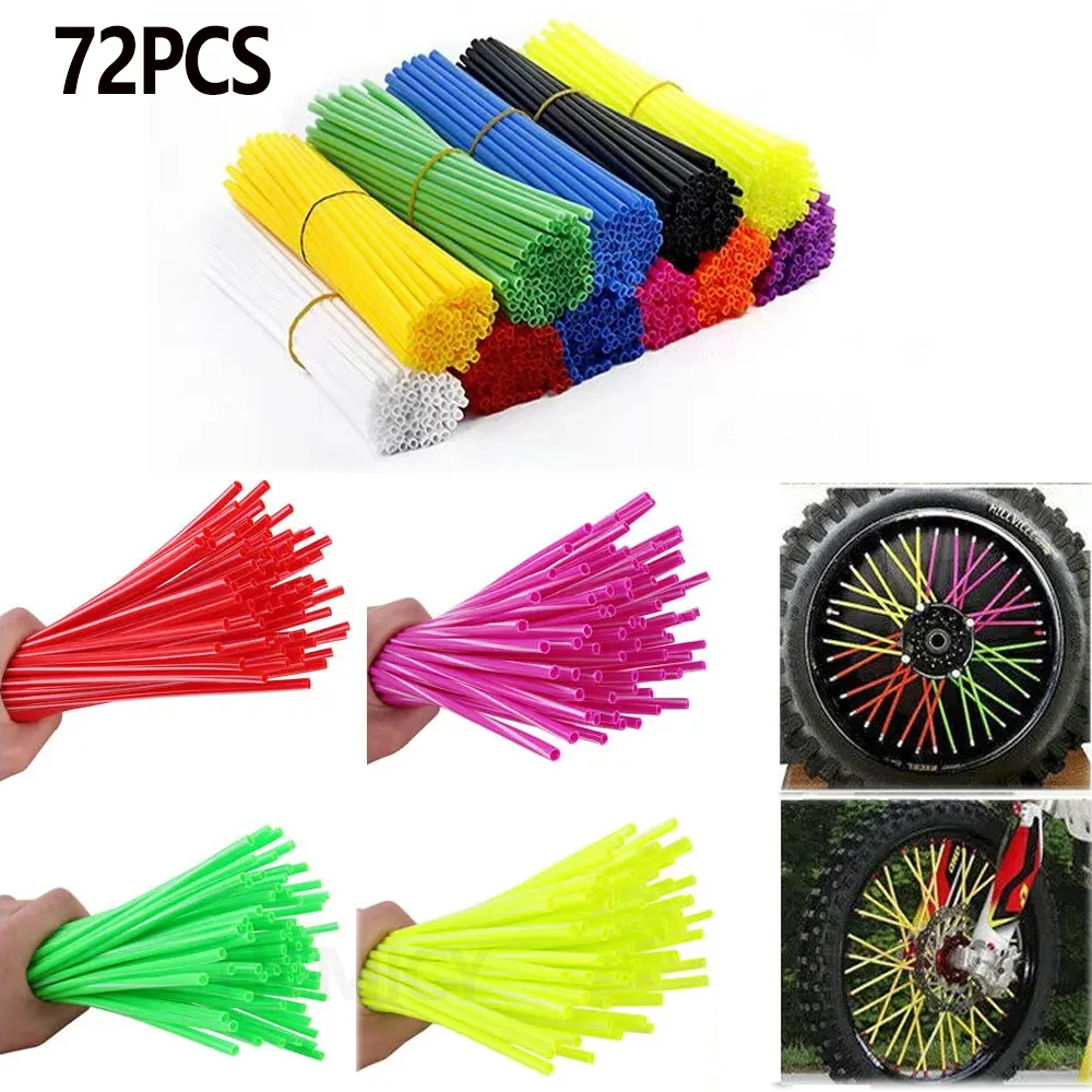 

72Pcs 24cm Bike Motorcycle Wheel Spoked Protector Skin Covers Trim Pipe Wheel Rim Spoke Wrap Kit for Motocross Bicycle Bike