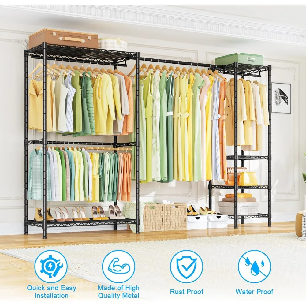 

Clothes Rack（With Stretchable Hanger Rod）Freestanding Clothing Racks for Hanging Clothes，Adjustable Closet Organizer System
