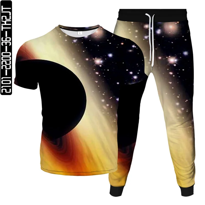 

Men's Universe Colorful Galaxy Planet Star Earth Moon 3D Printing Sportwear Tracksuit Male T-Shirt Long Pants 2Pcs Clothing Sets