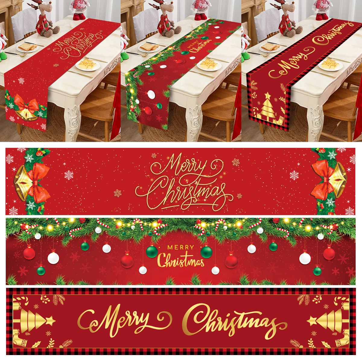 Christmas Table Runner Merry Christmas Decorations For Home 2025 Tablecloth Navidad Noel Kerst Xmas Gifts New Year 2026 Natal