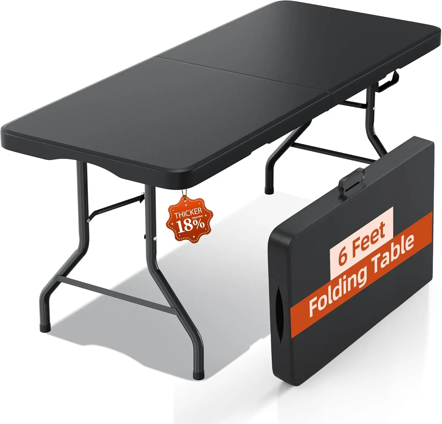

6FT Folding Table with Carrying Handle: Upgrade Thickened Heavy Duty Portable Foldable Table | Perfect Plastic Tables for Party,