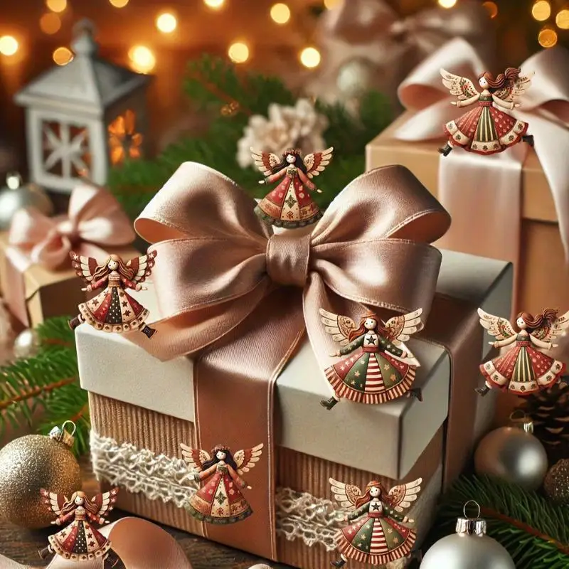 4 pezzi di ornamenti natalizi con angelo in legno fatti a mano - Pendenti multicolori per decorazioni per alberi, casa e ufficio