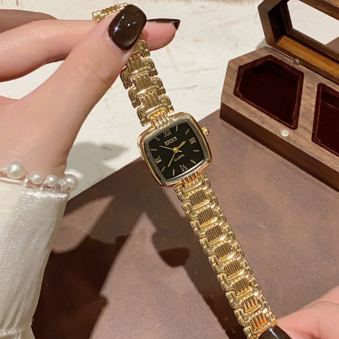 Moda praça dial relógios femininos ouro pulseira senhoras relógio de pulso de quartzo simples femme relogio feminino montre