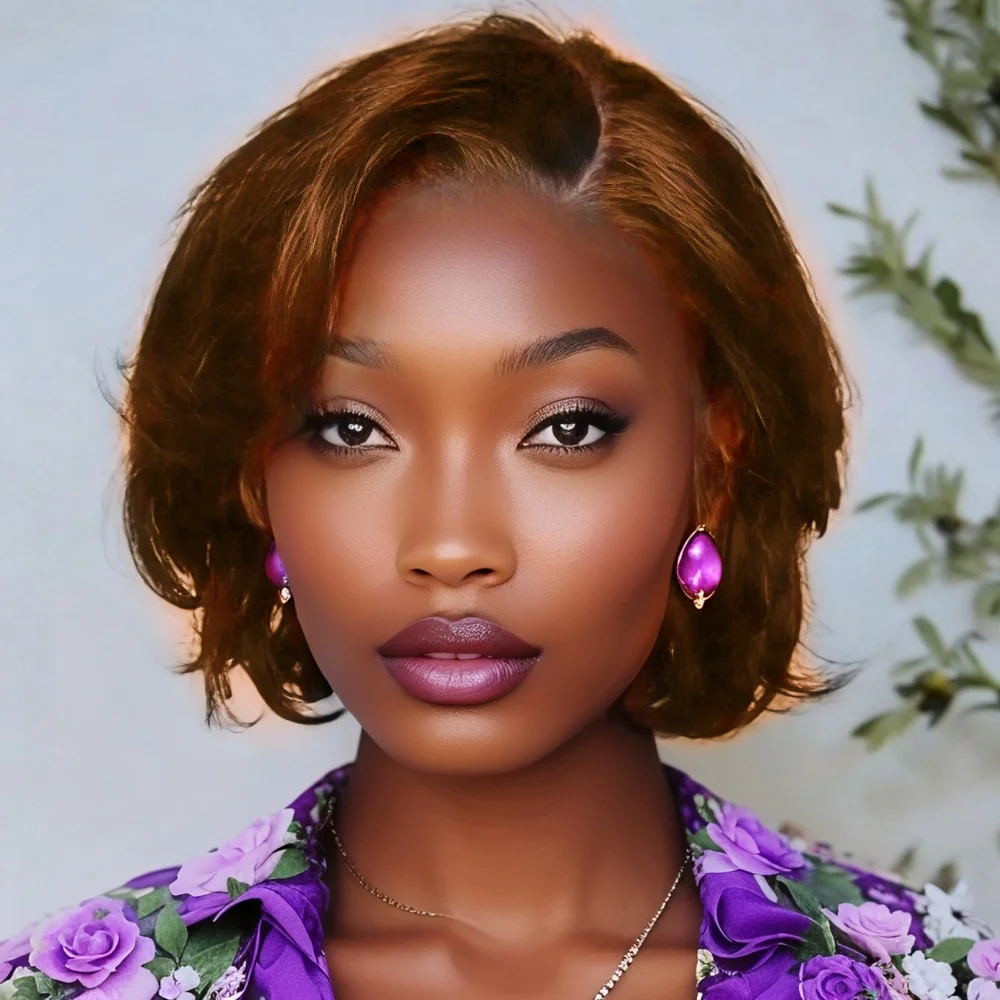 วิกผมตรงแบบผูกเชือกด้านหน้าสำหรับผู้หญิง วิกผมบ๊อบสั้น วิกผมแท้ ถอนขนแล้ว วิกผมทรงพิกซี่คัท วิกผมลูกไม้ 13x4 พร้อมผมเบบี้แฮร์ ความหนาแน่น 180%