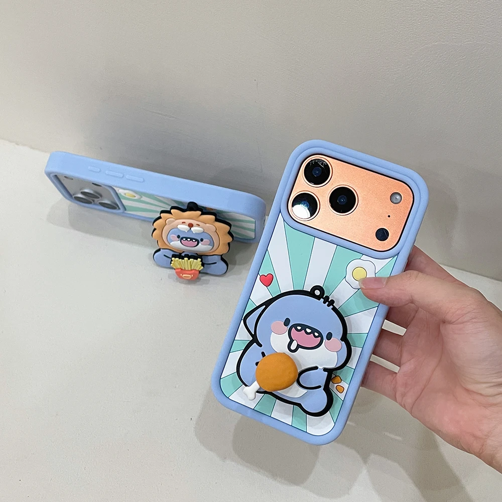 3D Cartoon Französisch Frites Shark Halterung Fall Für iPhone 17 16 Plus 16e 15 14 13 12 11 Pro max Stoßfest Weiche Silikon Halter Abdeckung – Detail 7