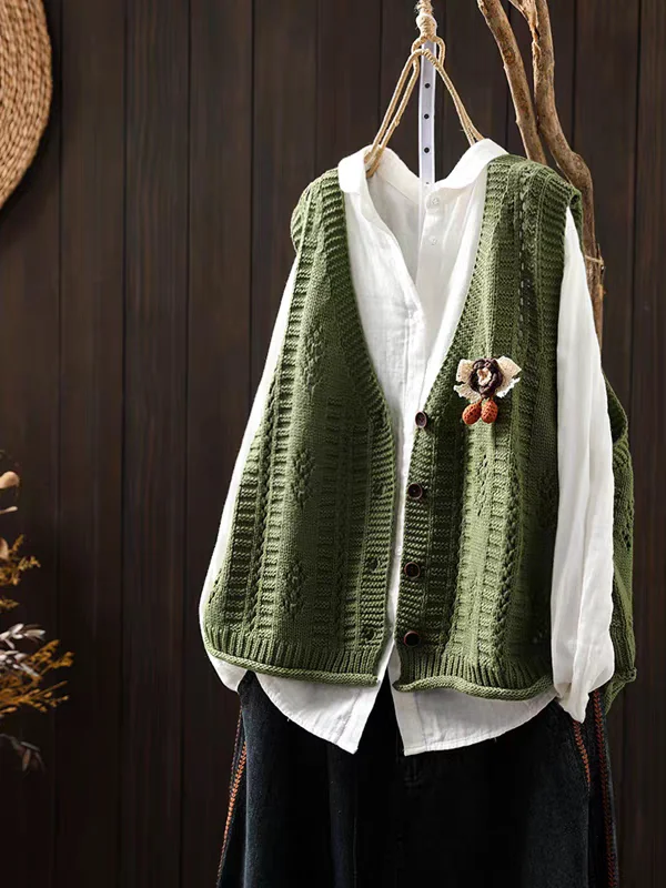 

Свободный вязаный хлопковый жилет большого размера, многослойная майка с цветочным декором, дышащая удобная осенняя одежда для женщин