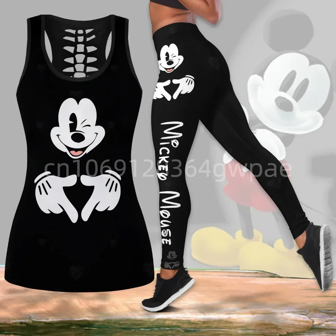 2024 Disney Mickey Women\'s Book Hollow Tank Top Leggings Yoga Wear Fitness Leggings Sports Suit Disney Tank Top Leggings Suit