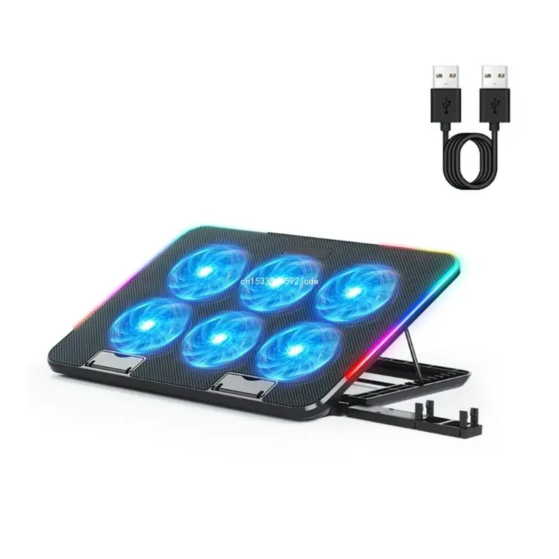 

Laptop Cooler Laptop Cooling Pad Notebook Gaming Cooler Stand with 6 LED Fan 2 USB Ports Phone Holder for 15.6in Laptop Dropship