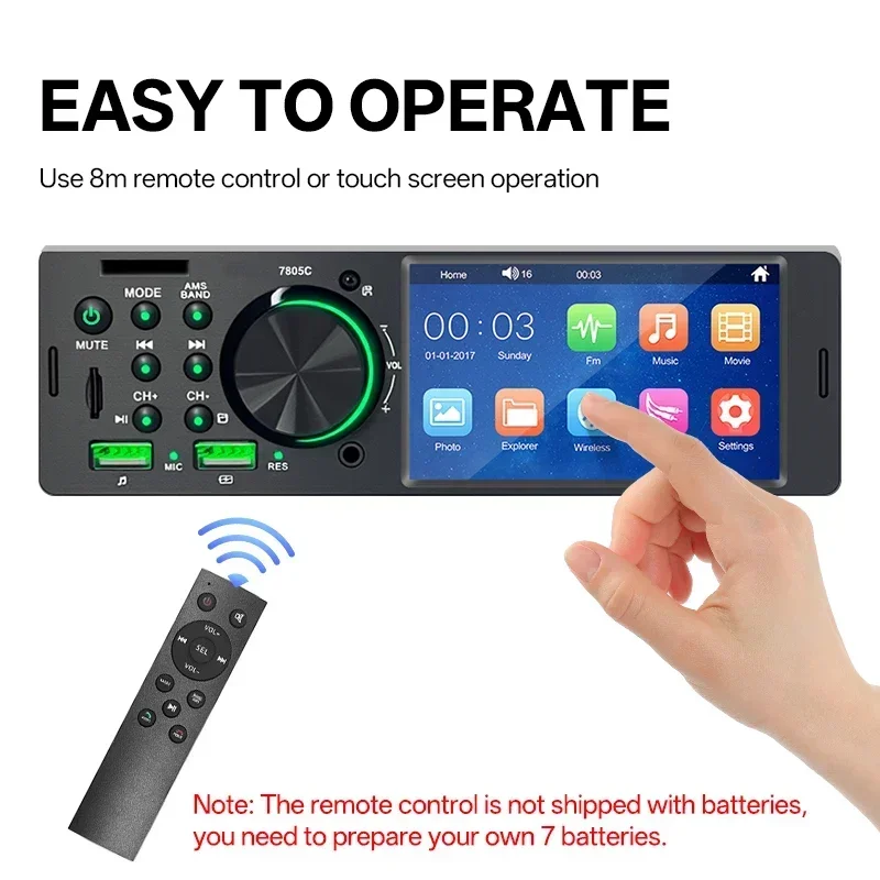 Hippcron 4,1" Autoradio 1din Multimedia MP5-Player Touchscreen Bluetooth Stereo FM-Empfänger USB TF Universelle Kameraunterstützung – Detail 6
