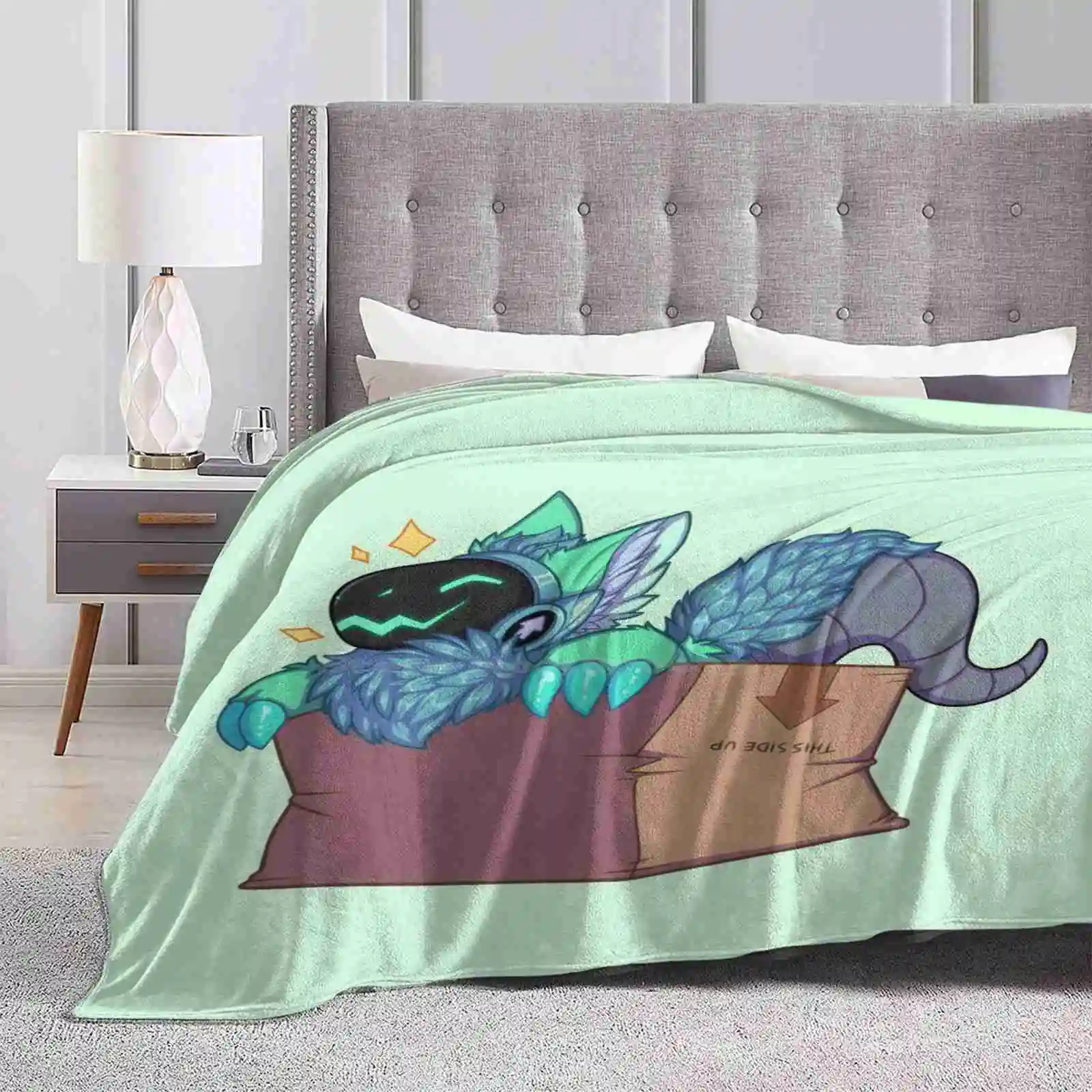 Protogen In A Box 2.0-Green Blanket Soft Warm Travel Portable Blanket Protogen Furry Fandom Cyborg Robot Fursona Cute Bionic