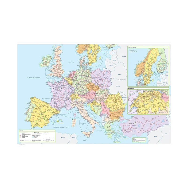 유럽 정치지도 벽 아트 포스터 장식 인쇄 프레임 없는 캔버스 그림, 가정 장식 학교 용품, 84*59cm