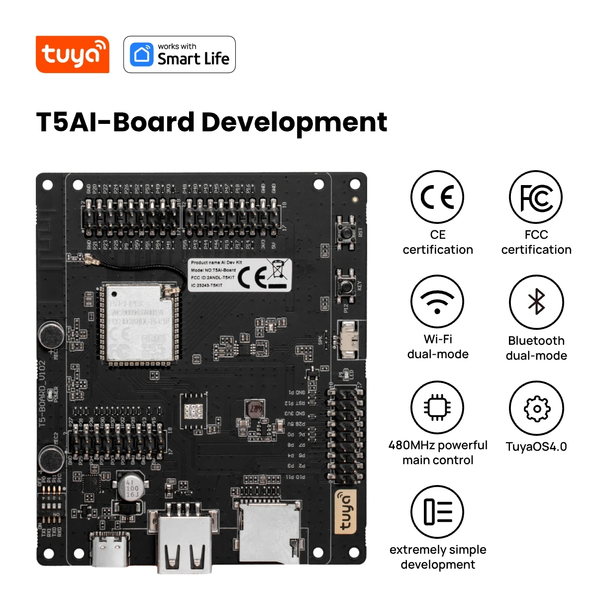 Placa de desarrollo Tuya T5AI | Kit de fabricante de juguetes AI | Voz/pantalla/modo dual | SDK de código abierto | Envío oficial | Construir más inteligente