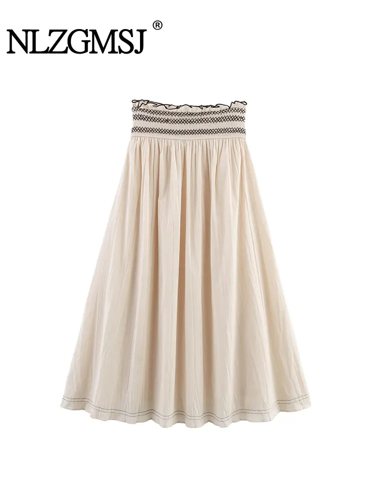 

2025 Summer Casual Chic Women Skirt Loose Draped Elastic Waist Skirts Fashion Female Long Skirts