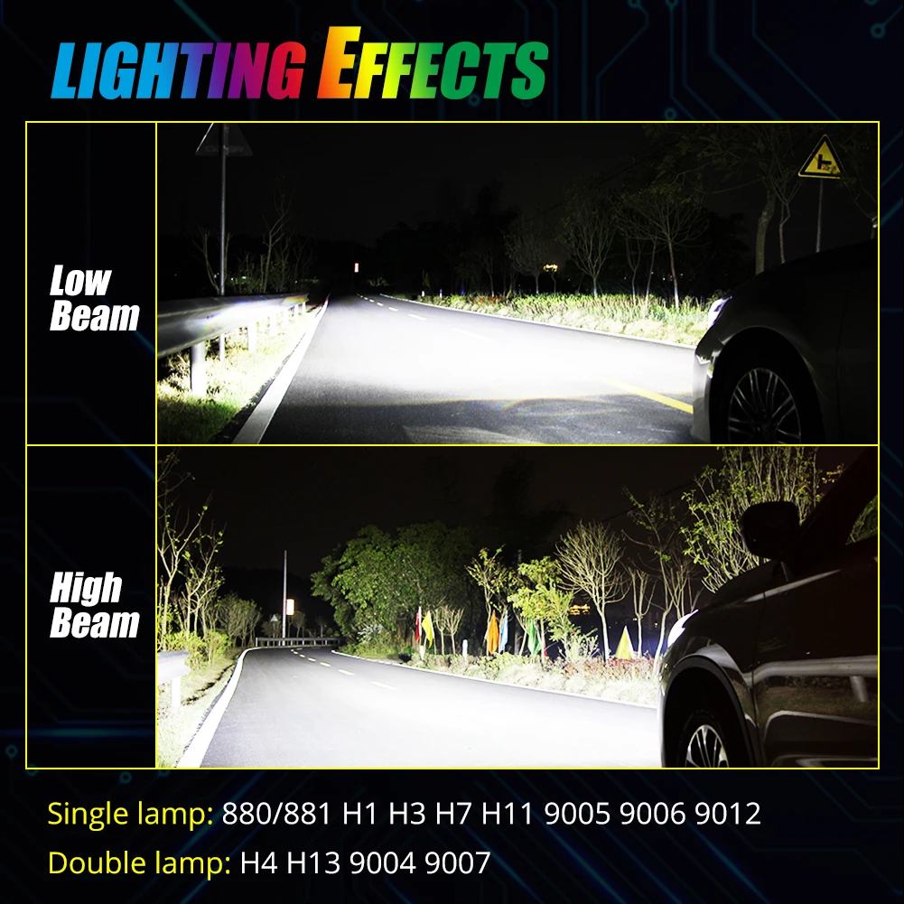 LED車のヘッドライト電球,マルチカラー電球,RGB, LED,アプリコントロール,Bluetooth,h1,h4,h7,h11,h13,880, 9005, 9006, 9012, 25W