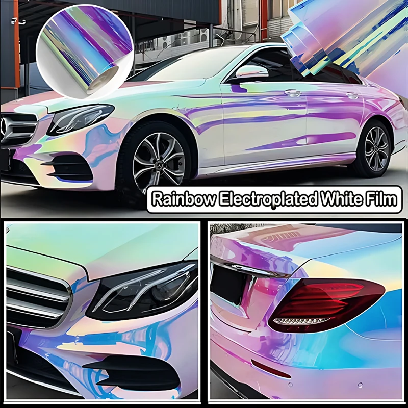 

PET 18M Rainbow Gradient Electroplated White Car Vinyl Film Whole Car Color Changing Sticker Anti-scratch Waterproof Body Film