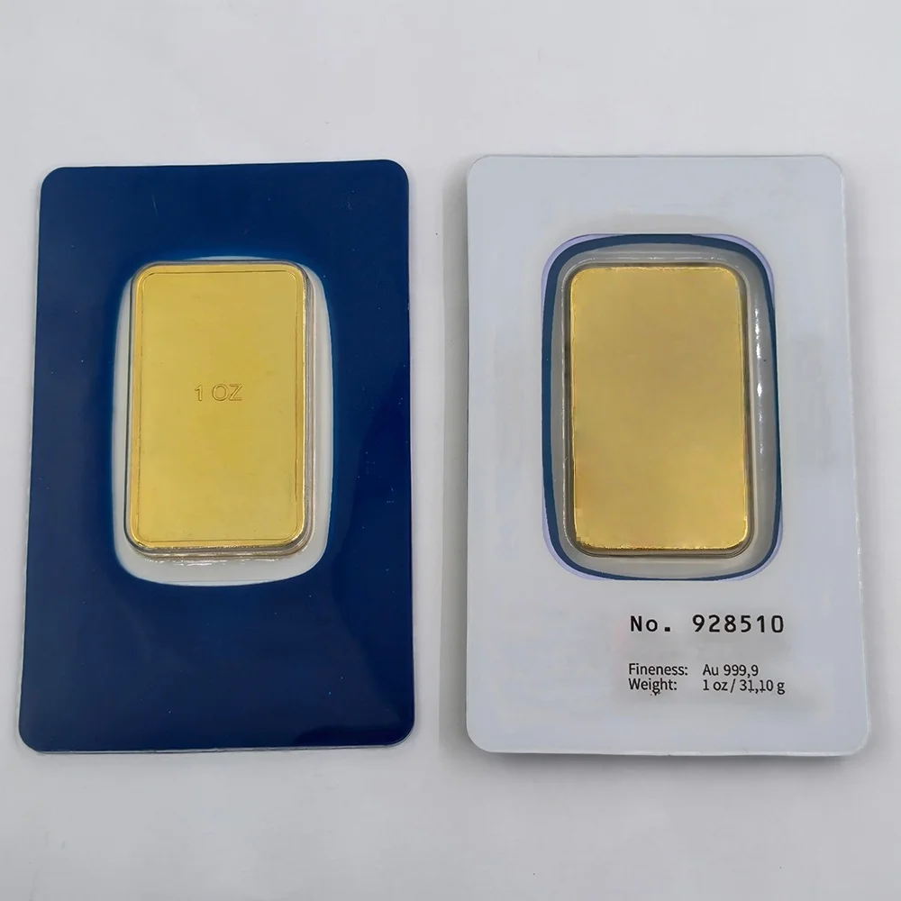 Niet-magnetische vergulde gouden staaf, goudbar, APMEX, met verschillende serienummers, in verzegelde verpakking, voor verzamelaars.