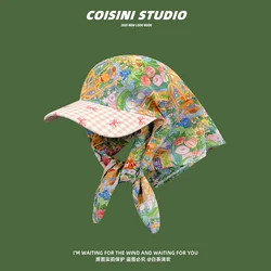 French Retro Literary Printing Headscarf Caps for Women Spring and Summer Outdoor Shopping Photo Seaside Vacation Sun Hat
