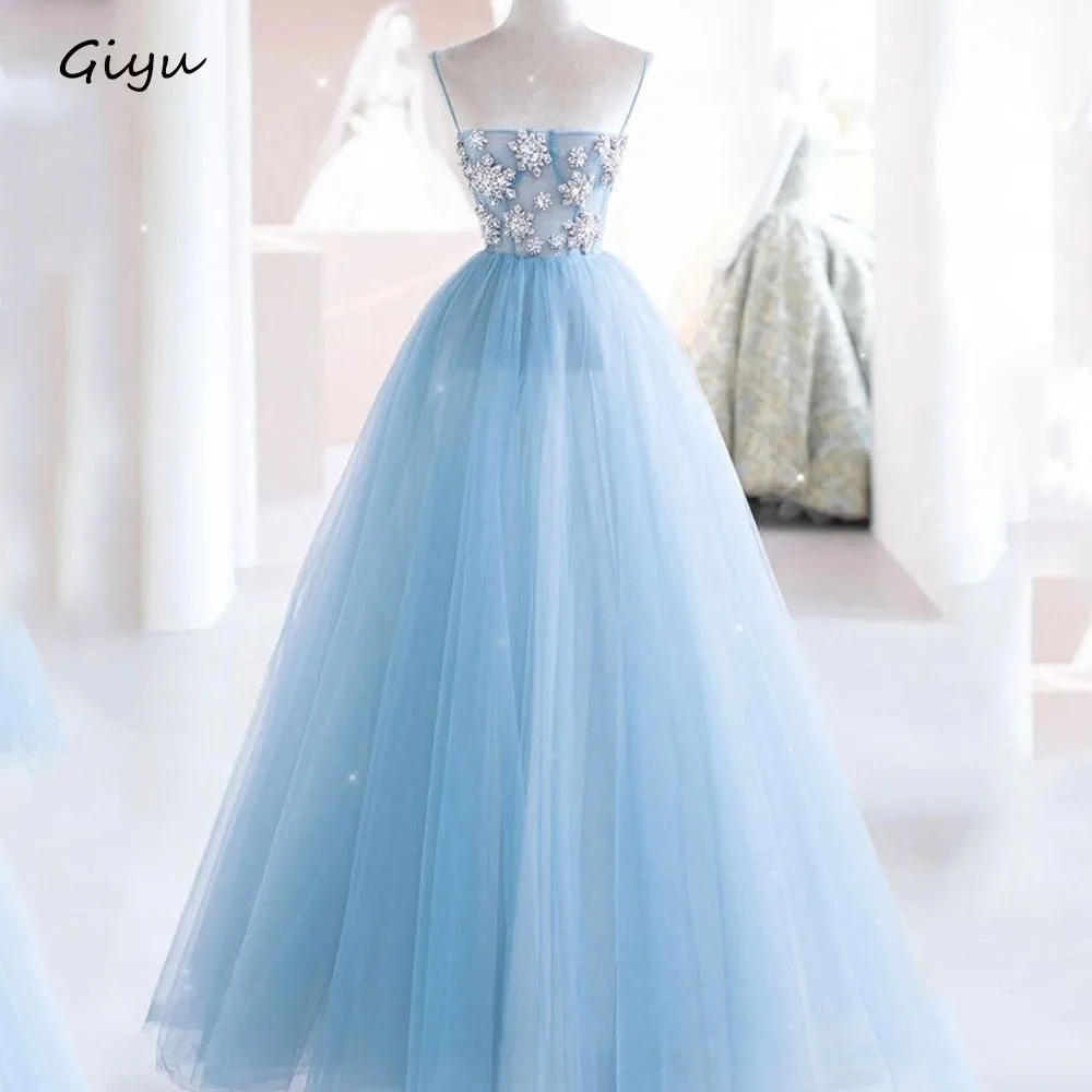 

Giyu Fairy Beaded Korea Wedding Dress Photoshoot Blue A-line Strapless Draped Floor-length Evening Gown Dress Prom Dress