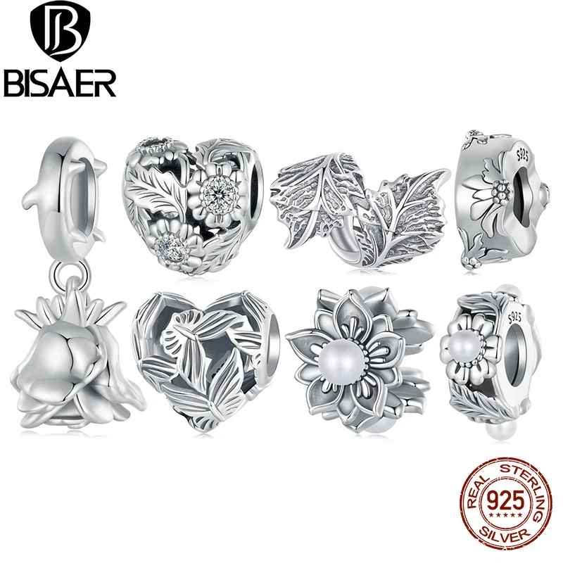 BISAER 100%925 Sterling Silver Retro Vine Rose Charm Vintage Heart Pattern Pendant Fit Women DIY Bracelet Necklace Fine Jewelry