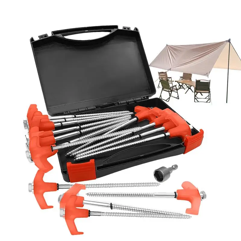 Tent Stakes 15pcs Metal M8 Tent Spikes Camping Pegs Camping Ground Rope Nails Drill In Ground Anchors For Outdoor Camping Hiking