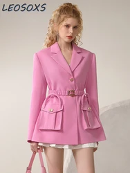 Sweet Dopamine Suit Jacket for Women 2024 all'inizio della primavera autunno New Sweet Pink Pocket Blazer decorativo Coat giacche femminili Top