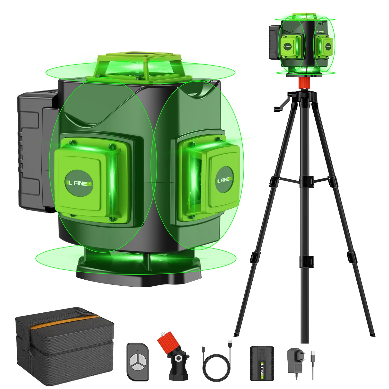 Lfine 4D 16 Lines Professional Laser Level with 39.37 Inch (1M)Tripod Green Laser Lines 360° Self-leveling 16 Lines Nivel Laser