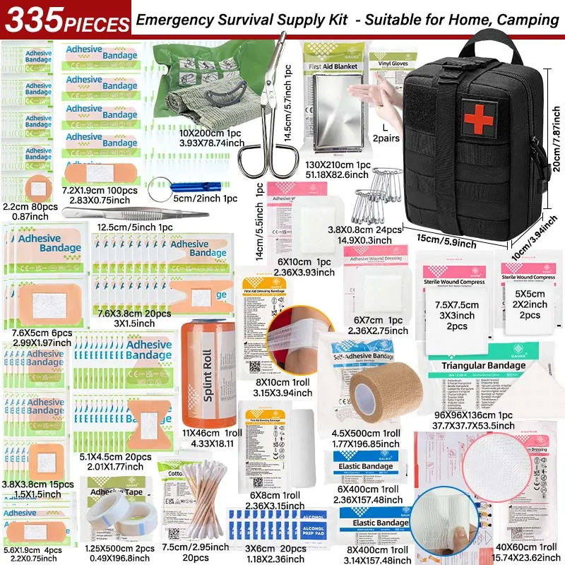 335pcs First Aid Kits Professional IFAK Trauma Bag for Outdoor Camping Hiking Fishing Hunting Car Travel Emergency