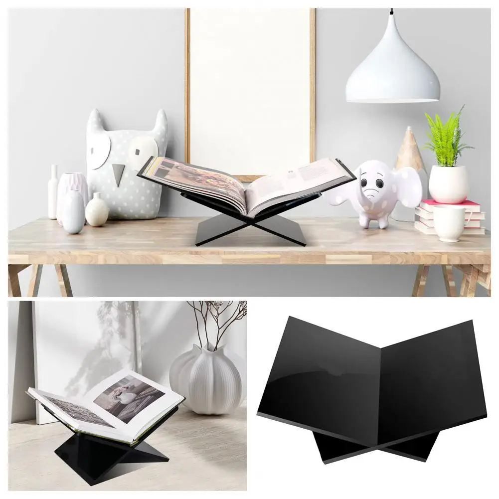 Reading Black Acrylic Open Large Book Holder X Shaped Smooth Surface Desk Book Stand Multipurpose Reading Bookshelf Home Use
