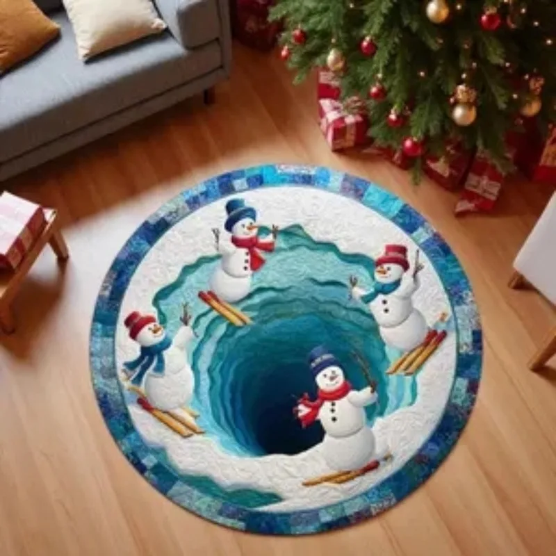 Christmas Blue Snow  Round Carpet – Anti-Slip Decorative Rug for Living Room, Holiday Party & Gift Idea