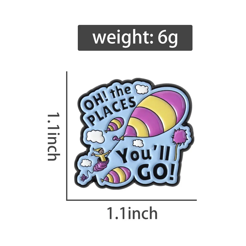 Picture Books Enamel Pins Funny Hot Air Balloon Brooches Lapel Badges Oh The Places You Will Go Jewelry Gift for Friends