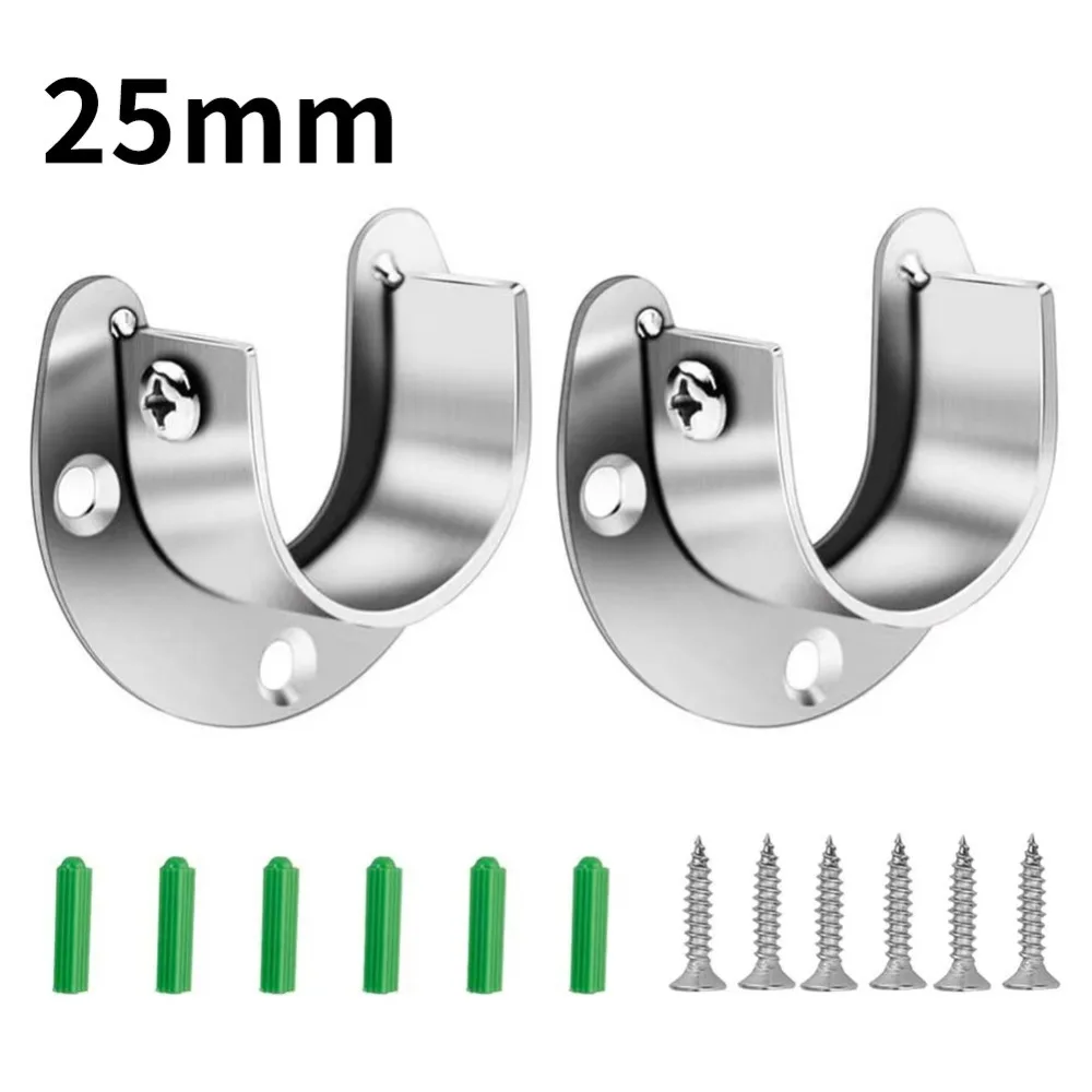 Sturdy Open Flange For Wardrobe Closet Rod Support Stainless Steel Rail Holder Bracket Hanging Pipe Socket For Cabinet Hardware