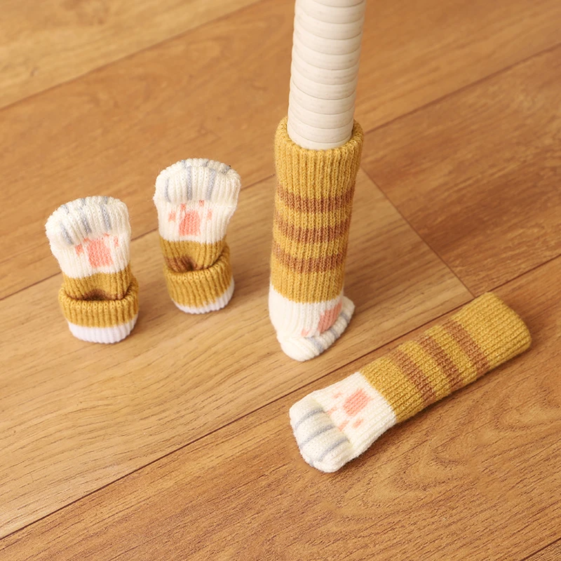 Set Cute Cat Paw Table Chair Foot Leg Knit Cover Protector Chairs Floor Protector Cover Legs For Furniture Caps Table Leg