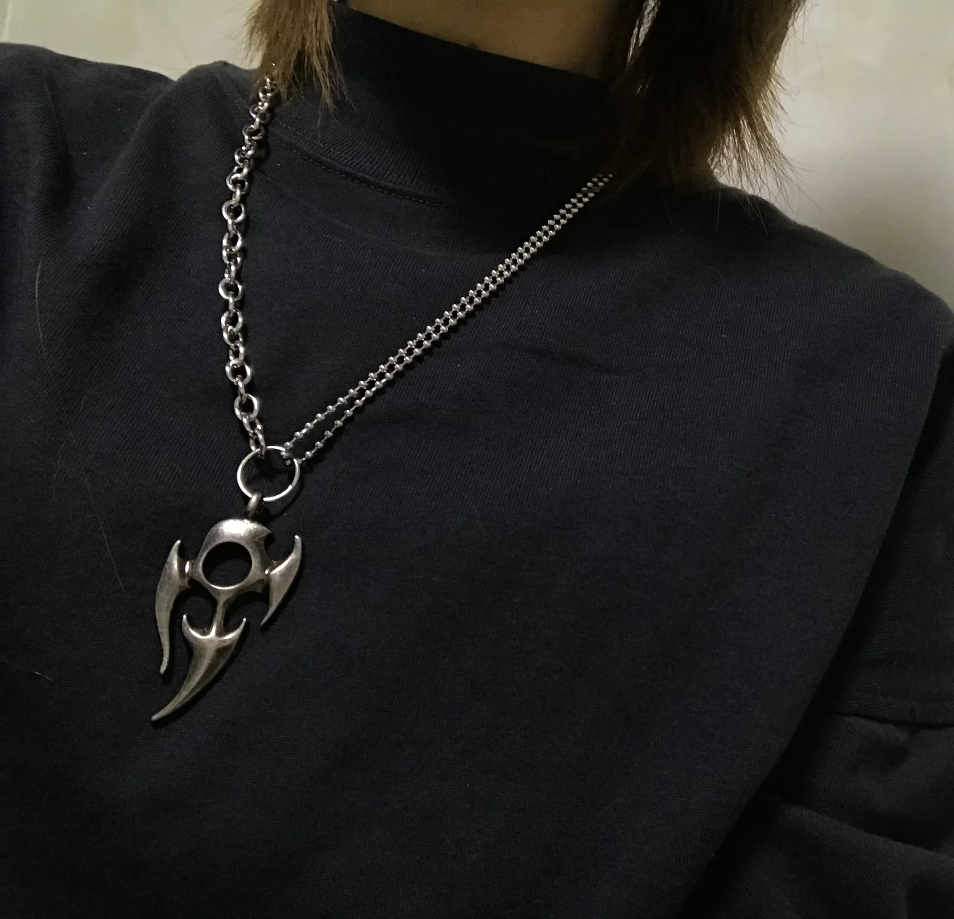 Korean Niche Design Flame Multi-Layer Hip-Hop Disco Necklace Punk Retro Vintage Exaggerated Pendant Personality Trend