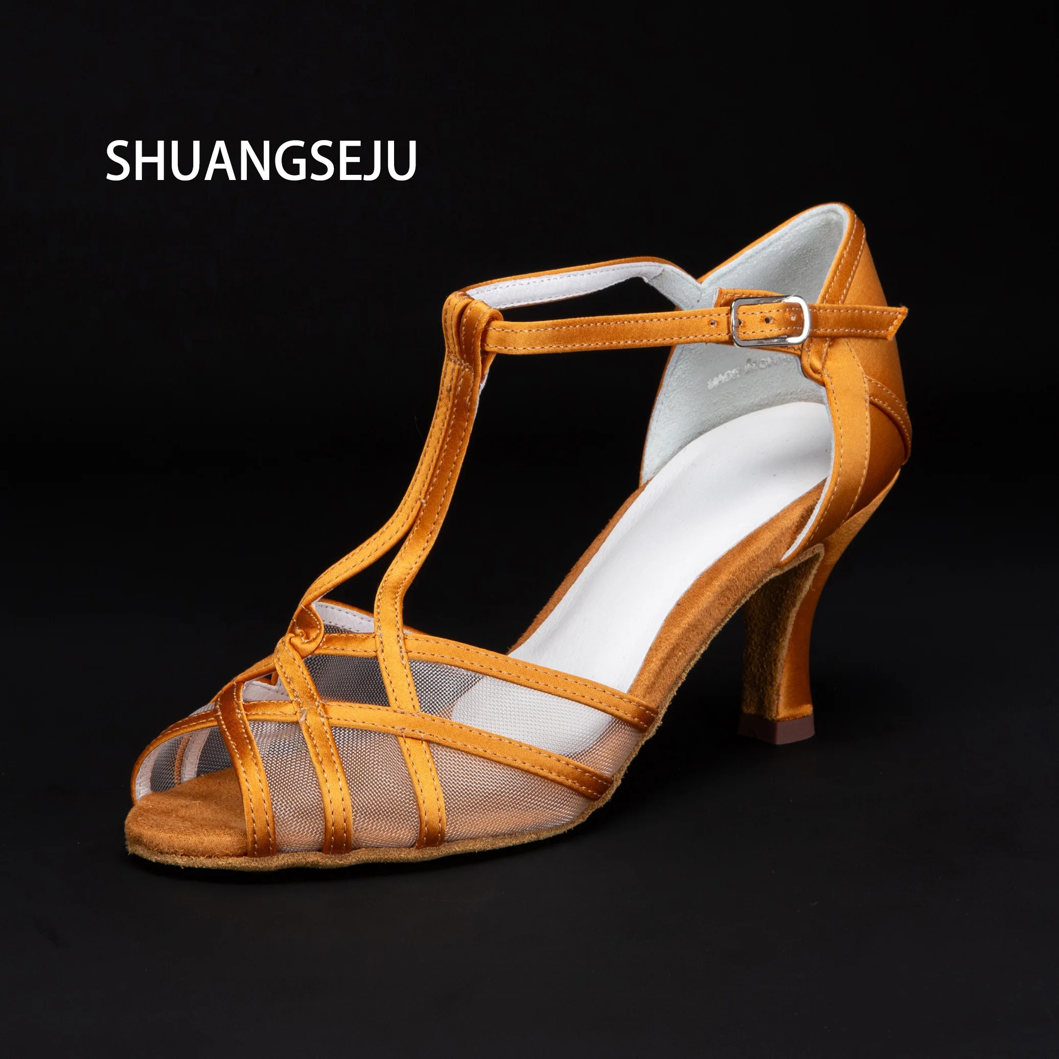 

SHUANGSEJU Classic bronze-colored Latin dance shoes, professional national standard cha-cha social dance shoes for adult women
