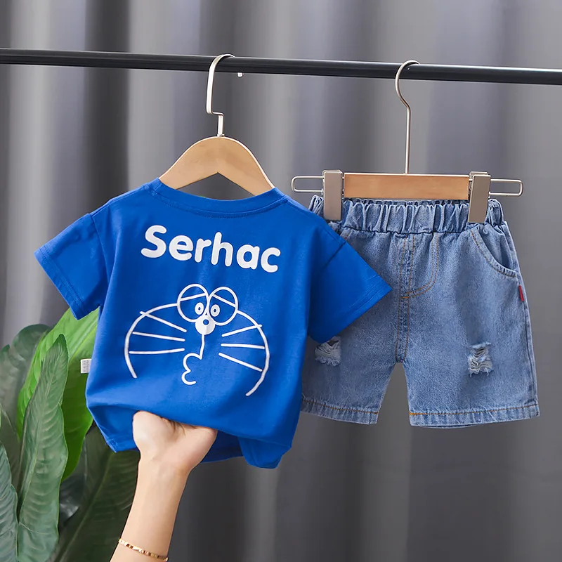Toddler Summer Clothes for Kids 2024 Fashion Cartoon Printed O-neck Short Sleeve T-shirts and Shorts Boys Boutique Clothing Set image 4