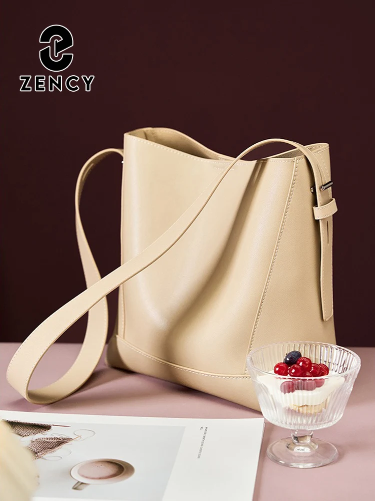 

Модная женская сумка на плечо Zency из коровьей кожи, большая сумка-ведро, простая сумка-тоут