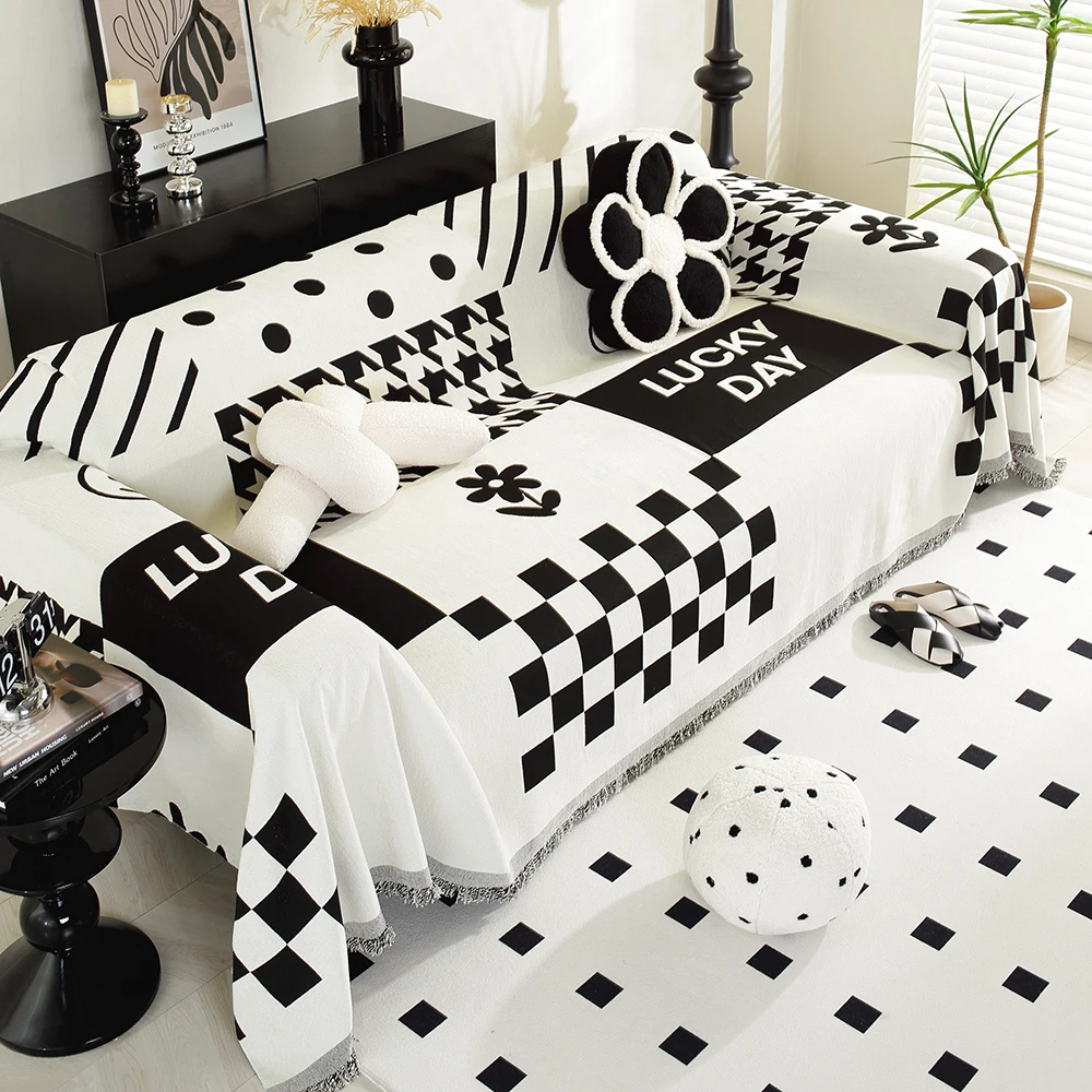 

Диван-полотенце из синели Smile для гостиной, домашний декор в нордическом стиле с кисточками и краями, набор диванов на три места