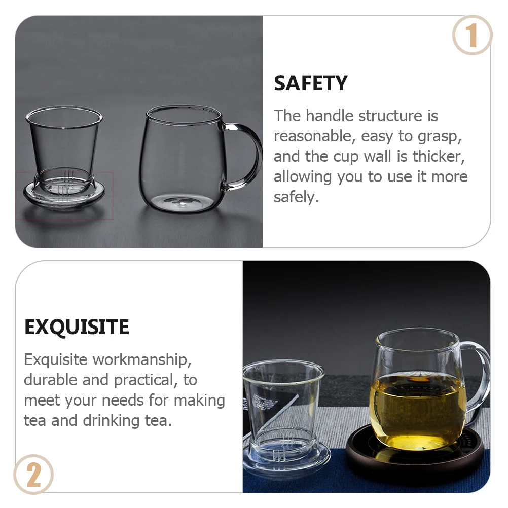 

1Set Heat-Resistant Glass Teacup Thick Wall Handle Design Suitable for Home Office Filtration Tea Brew Maker Transparent