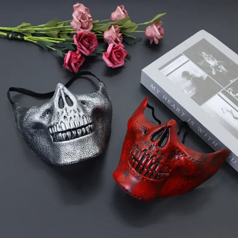 Maski Halloween Pół Szkielet Wojownik Cosplay Dekoracja Męska Pokój Kostium Japoński Demon Oni Impreza Maska na Twarz Maskarada Maska Anime
