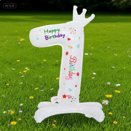 32 Inch Children Birthday Party White Crown Decoration Style Aluminum Film Digital Balloon Number Balloon Standing IBalloon
