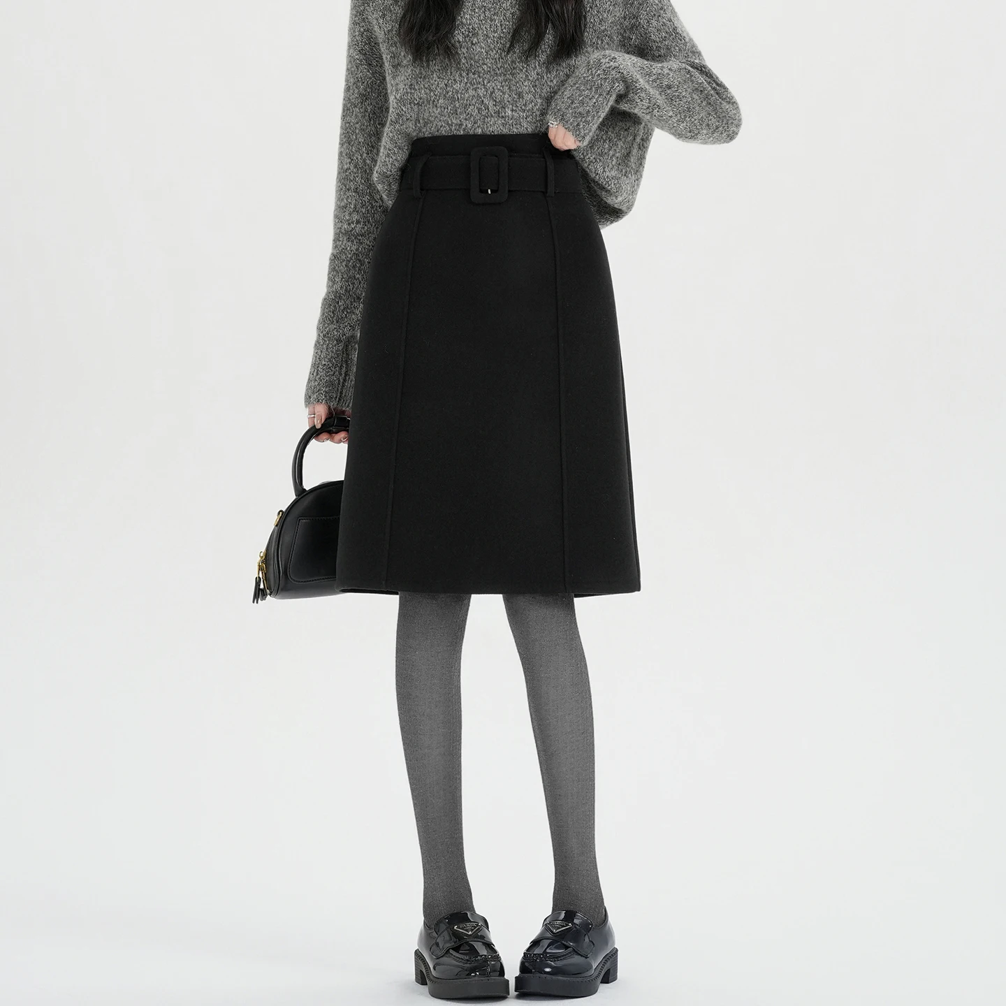 ay mat Wollen Midi Rok Dames 2025, Herfst Winter Nieuwe Sle Slanke A-lijn Rok Veelzijdig Woon-werkverkeer Ele f-lengt...