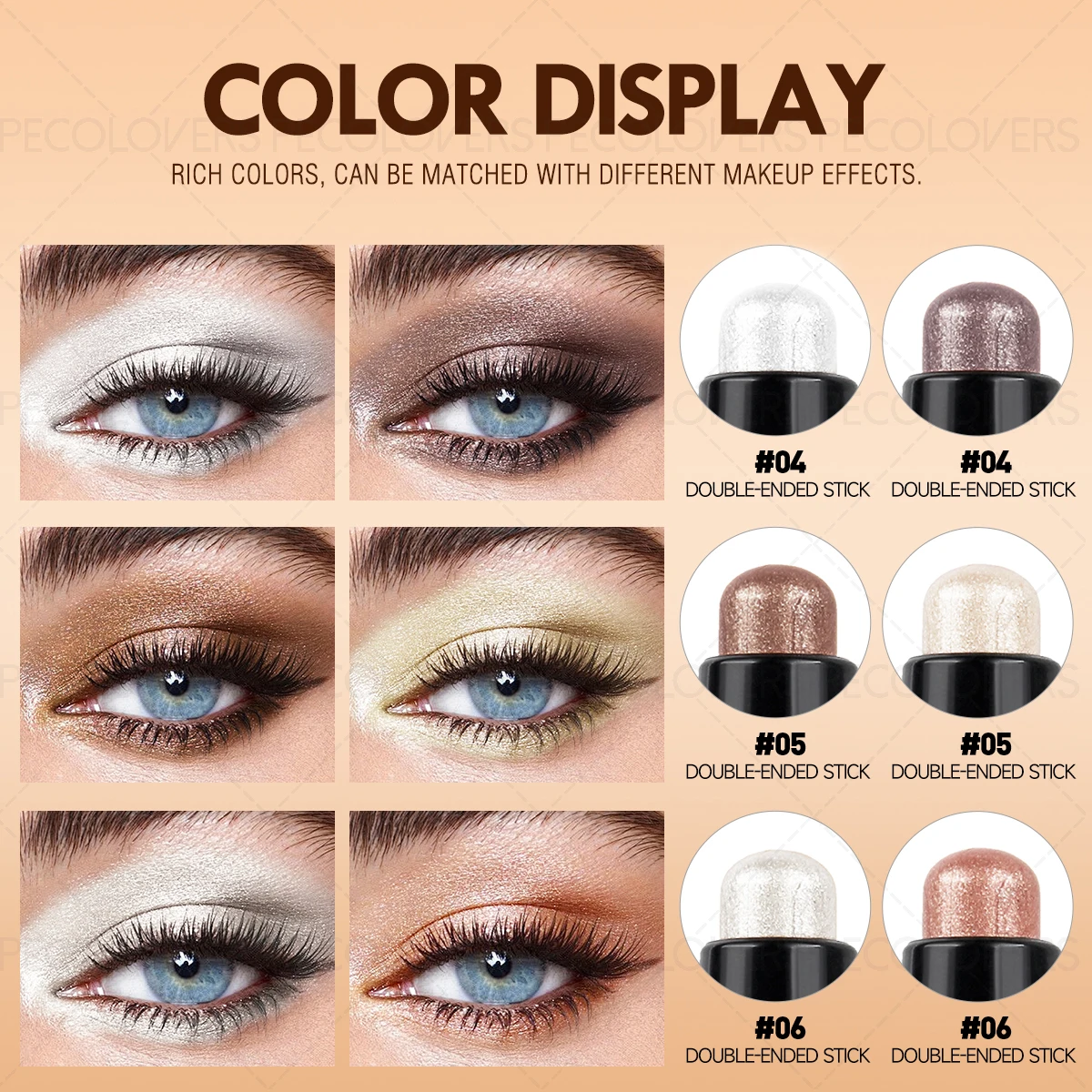 Double-ended Eyeshadow Stick, Eye Highlighter, Two-color Application, One-touch Setting, Waterproof, Eye Cosmetics