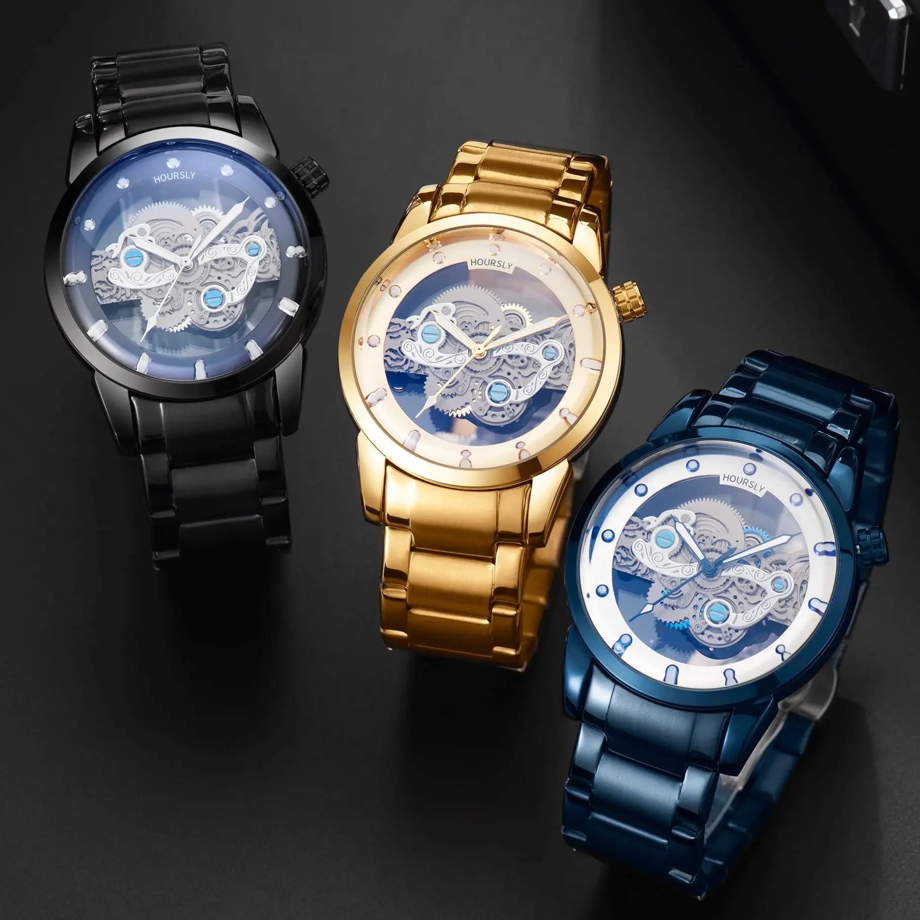 

Hot Sale Leisure Fashion Luxury Men's Quartz Watch With Mechanical Frame Steel Strip Waterproof Automatic Men's Business Watches