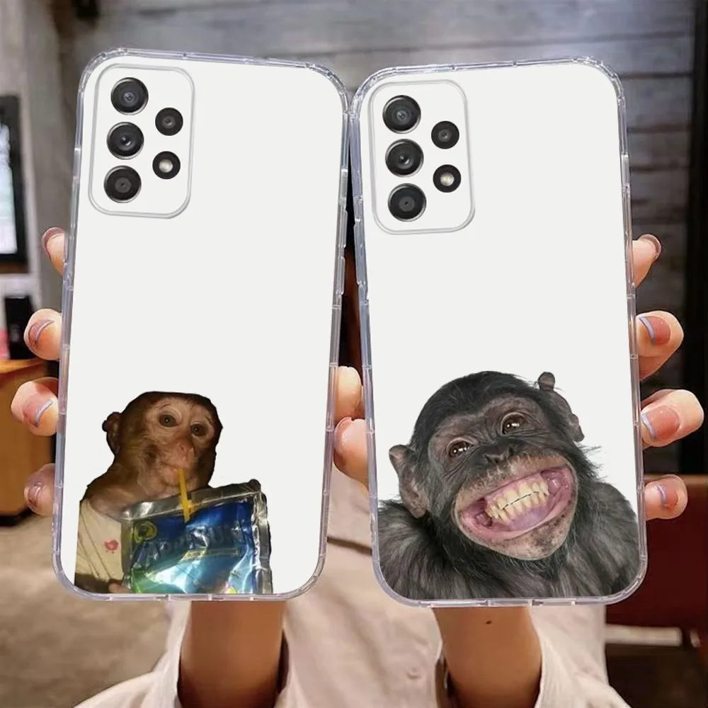 

Monkey Sipping Caprisun Meme Phone Case For Samsung Galaxy A71,70,52,51,40,31,A50,30S,21S,Note20ultra Transparent Cover