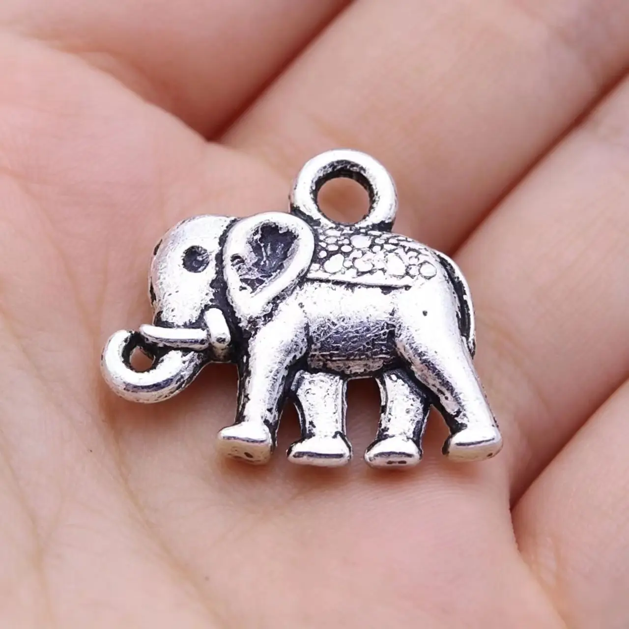 40 Pieces/Lot 12x14mm Antique Silver Color Double Sided Elephant Charms Bracelet Charm Keychain For DIY Jewelry Making