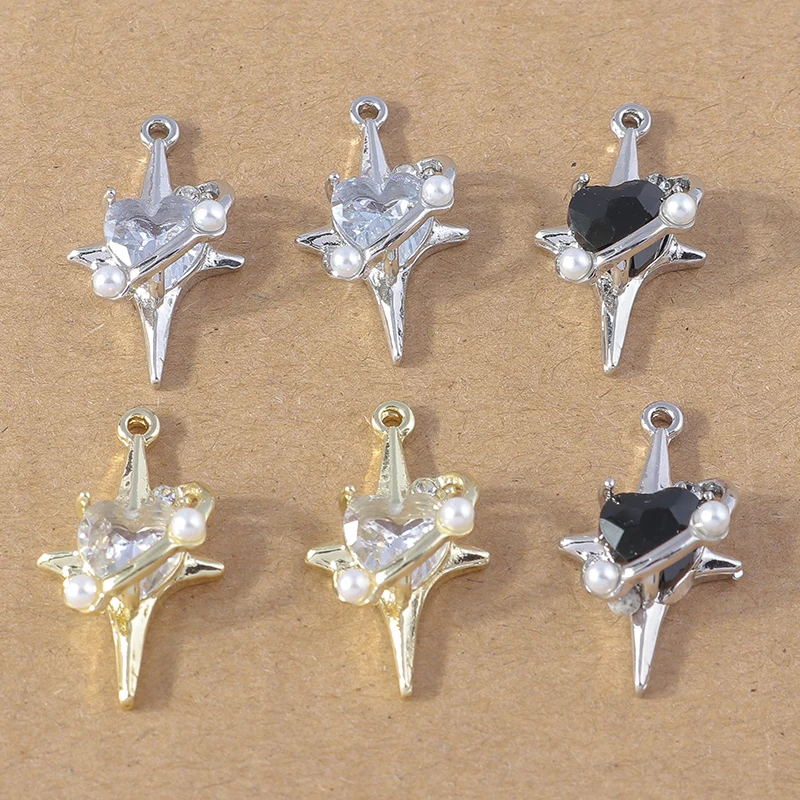 4pcs 24x13mm Crystal Cross Love Heart Charms Pendants for Jewelry Making DIY Necklace Earrings Bracelet Accessories Supplies