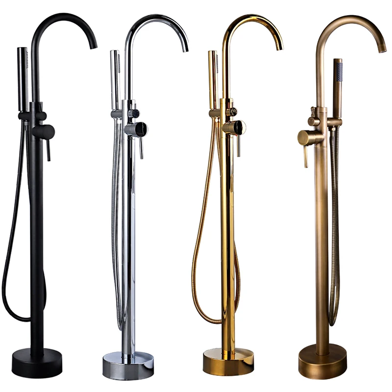 Brushed Gold Bathroom Bathtub Faucet + Handheld Shower Free Standing Gold BathTub Mixer Taps Floor Mounted 5 colors for choice